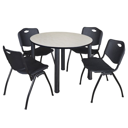 Kee Kee Round Table & Chair Set, Wood, Metal, Plastic Top, Maple TB48RNDPLBPBK47BK